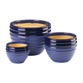 Accent Plus Two-Tone Blue Ceramic Planter Set