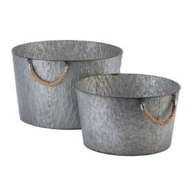 Accent Plus Galvanized Metal Planters with Rope Handles