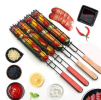 Grill Cage Sausage Grill Barbecue Clip Mesh With Wooden Handle Bbq - 4pcs