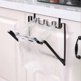 Garbage Bag Holder Hanging Trash for Trash Bag Rack Kitchen Cupboard Mounts Over Cabinet Doors Cupboards Garbage Rack Organizer - black