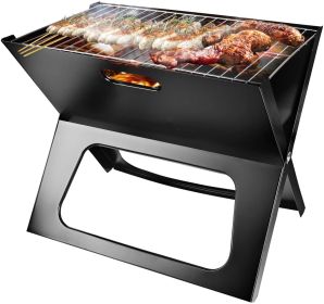 Portable Charcoal Grill Space-saving & Foldable BBQ Barbecue Grill, Large Grilling Surface and Capacity Grill for Camping - Black