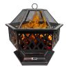 25 inch Steel Fire Pit for Garden, Backyard, Poolside Flame-Retardant Mesh Lid - 25 inch