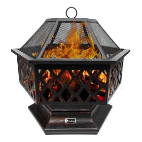 25 inch Steel Fire Pit for Garden, Backyard, Poolside Flame-Retardant Mesh Lid - 25 inch