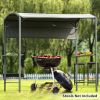 Outdoor 7Ft.Wx4.5Ft.L Iron Double Tiered Backyard Patio BBQ Grill Gazebo with Side Awning, Bar Counters and Hooks, Gray - Gray