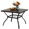 MEOOEM 37 inch Patio Dining Table with 1.57 inch Umbrella Hole, Wooden-Like Top Metal Steel Square Table for Garden, Backyard, Bistro - Black