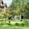 3 in 1 Metal Swing Set for Backyard, Heavy Duty A-Frame, Height Adjustment - Gray