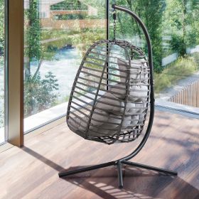 Rattan Weather Resistant Foldable Hanging Hammock Egg Chair with Stand for Patio - Grey