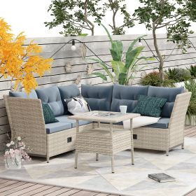 Outdoor Patio 4-Piece All Weather PE Wicker Rattan Sofa Set with Adjustable Backs for Backyard, Poolside, Gray - Gray