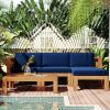 Outdoor Backyard Patio Wood 5-Piece Sectional Sofa Seating Group Set with Cushions - Blue