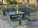 6-Piece Patio Furniture Set Outdoor Sectional Sofa with Glass Table, Ottomans for Pool, Backyard, Lawn - Gray