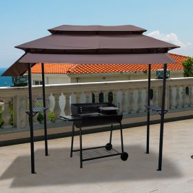 8x4ft Grill Gazebo,metal gazebo with Soft Top Canopy and Steel Frame with hook and Bar Counters,Fabric Light Brown - Grill Gazebo