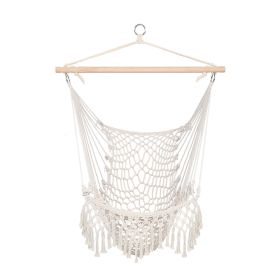 Hardwood With Cup Holder Wooden Stick Perforated 100kg Seaside Courtyard Hanging Chair - Beige - 100 Kg