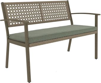 Garden Bench Wicker Rattan Outdoor Benches with Cushion Patio Loveseat for Front Porch Backyard - Green