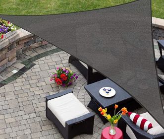 Sun Shade Sail Triangle UV Block Canopy for Patio Backyard Lawn Garden,10' x 10' x 10',Sand - Black