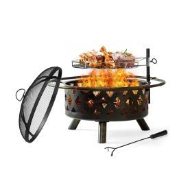 Outdoor Recreation Dinning Barbeque 32'' 2-in-1 Heating & BBQ Fire Pit - Black - Stainless Steel