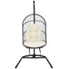 Hanging Wicker Egg Chair with Stand and Cushion - beige