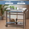 Outdoor Prep Cart Dining Table for Pizza Oven, Patio Grilling Backyard BBQ Grill Cart - Brown