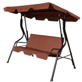 3 Seat Outdoor Patio Canopy Swing with Cushioned Steel Frame - Coffee