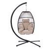 Outdoor Patio C Type Bracket Wicker Folding Hanging Chair With Cushion And Pillow - Beige - Hanging Chair