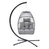 Outdoor Patio C Type Bracket Wicker Folding Hanging Chair With Cushion And Pillow - Gray - Hanging Chair