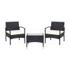 Lawn Backyard Patio Wicker Rattan Furniture 3 Pieces Set With Cushion - Black - Polyester, Sponge, steel, wicker