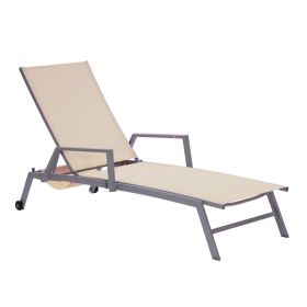 Patio Pool Backyard Porch Aluminum Lounge Chair With Armrests And Wheels - beige - Lounge Chair