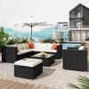 Patio Furniture Sets, 8-Piece Patio Wicker Corner Sofa with Cushions, Ottoman and Coffee Table - Brown