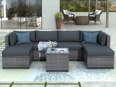 7 Piece Rattan Sectional Seating Group with Cushions, Outdoor Ratten Sofa NEW! - Gray