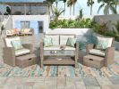 Patio Furniture Set, 4 Piece Outdoor Conversation Set All Weather Wicker Sectional Sofa with Ottoman and Cushions - Beige