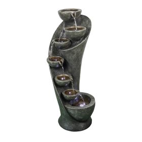 7-Tier Modern Curved Garden Backyard Pool Modern Water Fountain 39 inches High - Bronze - Fiber & Resin