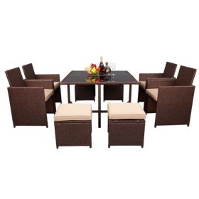 Backyard Garden PE Wicker For 8 People Dining Table Set - Khaki - Rattan