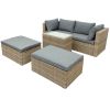 Backyard Pool Outdoor Furmiture 5-Piece Rattan Sectional Sofa Set - Gray - Rattan