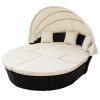 Backyard Outdoor Rattan Round Daybed Retractable Canopy Sunbed Sectional Sofa Sets - beige - Wicker