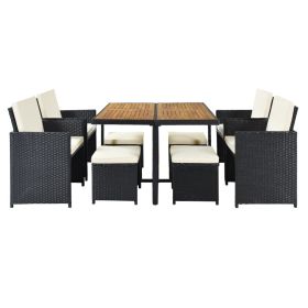 Backyard Garden PE Wicker For 8 People Dining Table Set - Black - Rattan