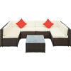 Backyard Patio Garden PE Rattan Sectional  Corner Sofa Furniture Set 7 Pieces - Beige - Rattan