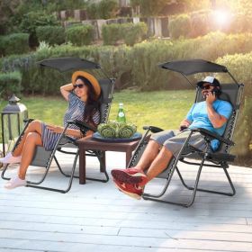 Folding Recliner Lounge Chair with Shade Canopy Cup Holder - Black