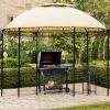 Outdoor Gazebo Steel Fabric Round Soft Top Gazebo, Outdoor Patio Dome Gazebo with Removable Curtains - khaki