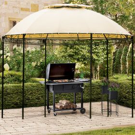 Outdoor Gazebo Steel Fabric Round Soft Top Gazebo, Outdoor Patio Dome Gazebo with Removable Curtains - khaki