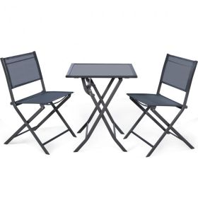 3 Pieces Bistro Set Garden Backyard Table Chairs Furniture Set - Dark gray