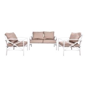 Patio Furniture Metal Arm Chair, 3 Piece Garden Outdoor Contemporary Sofa  - White