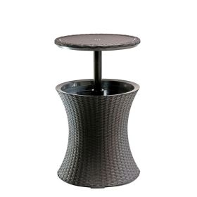 Patio Furniture Rattan Style Patio Beverage Cooler Bar Table - Brown - Beverage Cooler Bar Table