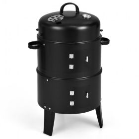 3-in-1 Charcoal BBQ Grill Cambo with Built-in Thermometer - black