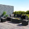 Large Outdoor Wicker Sofa Set, PE Rattan, Movable Cushion, Sectional Lounger Sofa, For Backyard, Porch, Pool, Beige - Gray