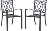 Outdoor Black Stackable Dining Chairs Set Iron Patio Chairs Set of 2 with Armrest Seating Chairs for Garden, Backyard - Classic Black