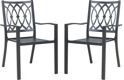 Outdoor Black Stackable Dining Chairs Set Iron Patio Chairs Set of 2 with Armrest Seating Chairs for Garden, Backyard - Classic Black