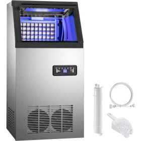 40KG 50KG 60KG 68KG/24H Commercial Home Ice Maker Ice Cube Machine High Ice Yield & Storage For Bar Cafeteria - Silver - 40KG/24H