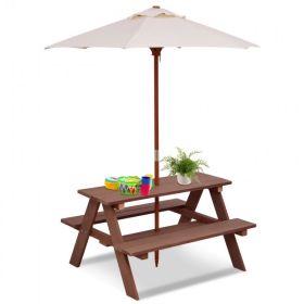 Outdoor 4-Seat Kid's Picnic Table Bench with Umbrella - as show