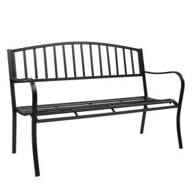 Free shipping 51" Patio Park Garden Outdoor Bench Patio Porch Chair Vintage Backyard Seat Furniture Iron Frame Black YJ - black