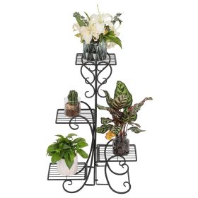 Garden Flower Stand Rack, Plant Pot&Planter Metal Holder with 4 Tiers Corner Decor Display Plant Stand Indoor Outdoor for Garden Home RT - black