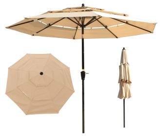 9Ft 3-Tiers Outdoor Patio Umbrella with Crank and tilt and Wind Vents for Garden Deck Backyard Pool Shade Outside Deck Swimming Pool RT - W65627936